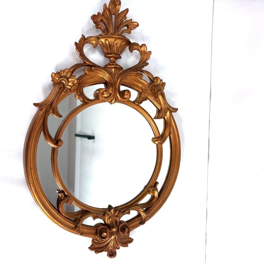 Vintage Wall Mirror Gold Ornate Italian Scroll Acanthus Leaf 22x14 inches MCM